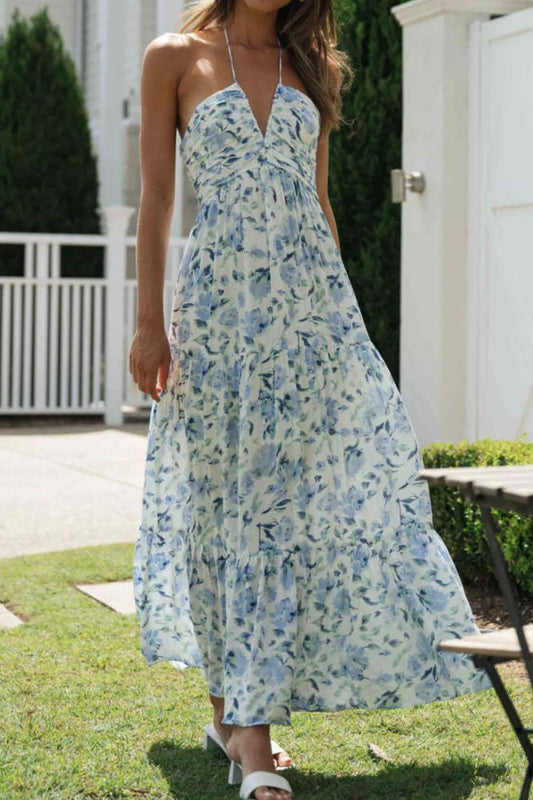 Printed Halter Neck Cami Dress - Velora