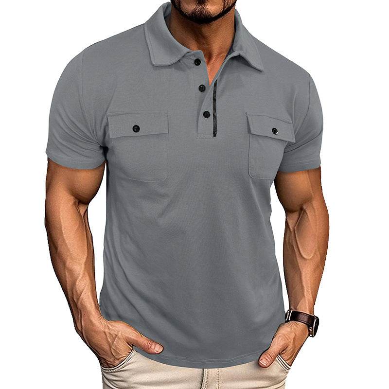 Summer Lapel Button Polo Shirt With Pockets Outdoor Fashion Short Sleeve Tops For Men Clothing - Velora