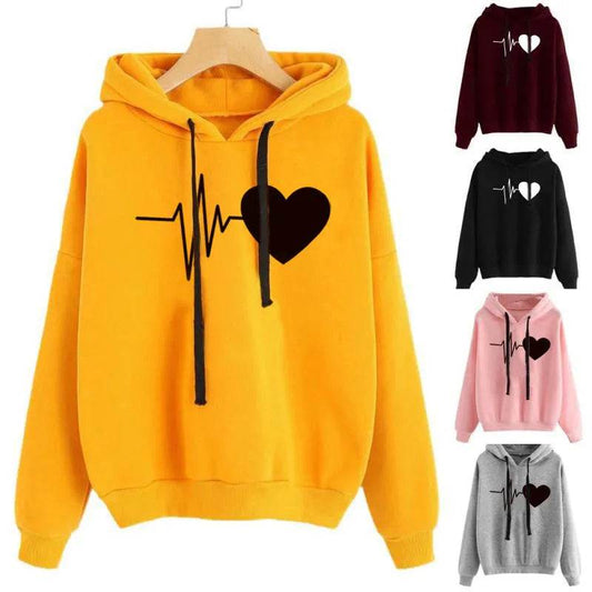 Unisex Heart Print Streetwear Hoodies sweatshirt Pullover Long Sleeve Clothes - Velora