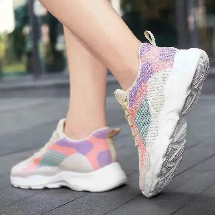 Casual Colorblock Lace-up Sneakers Girls Versatile Breathable Lightweight Walking Running Shoes - Velora