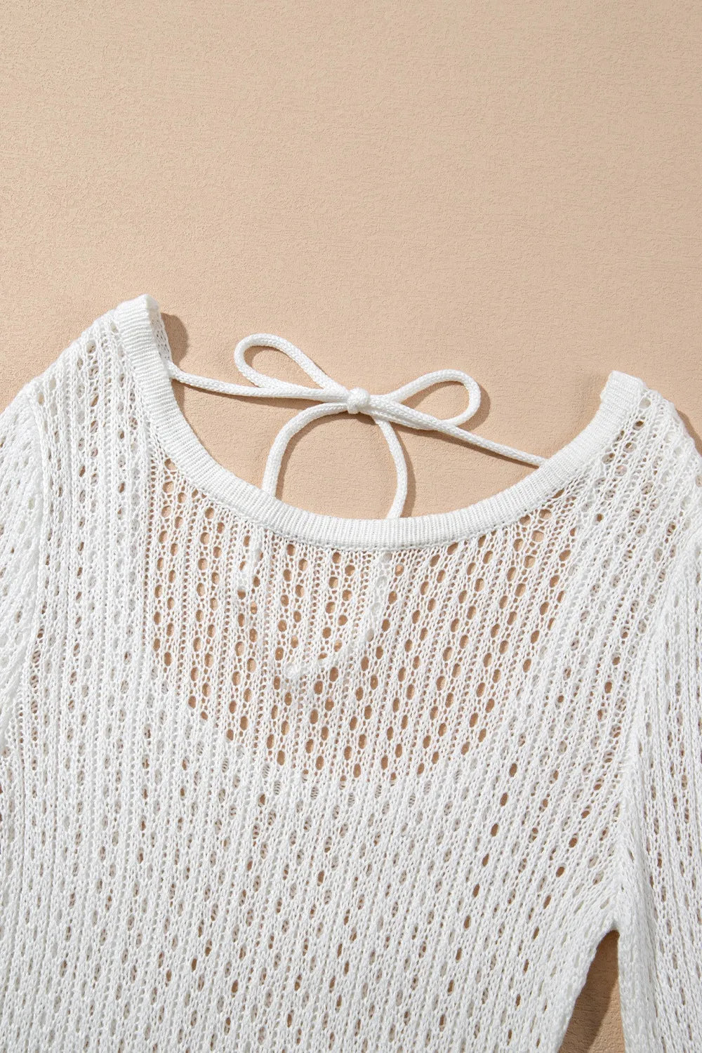Hollow Out Bell Sleeve Drawstring Knit Cover Up Dress - Velora