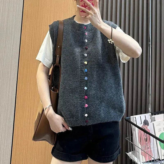Women Sleeveless Button down Knitted Sweater Vest Cardigan - Velora