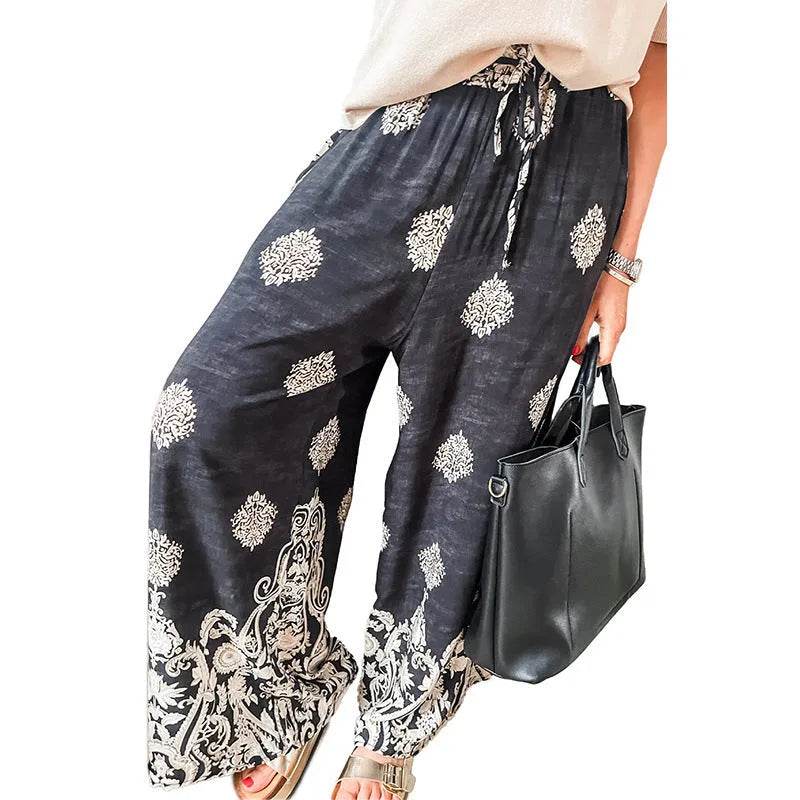 Casual Drawstring Spring Summer Wide Leg Linen Boho Pant women - Velora