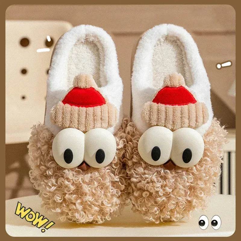 Cartoon Bearded Santa Claus Slippers Home Warm Non-slip Plush Cotton Shoes Christmas Couple Floor Bedroom Slipper Women Men - Velora