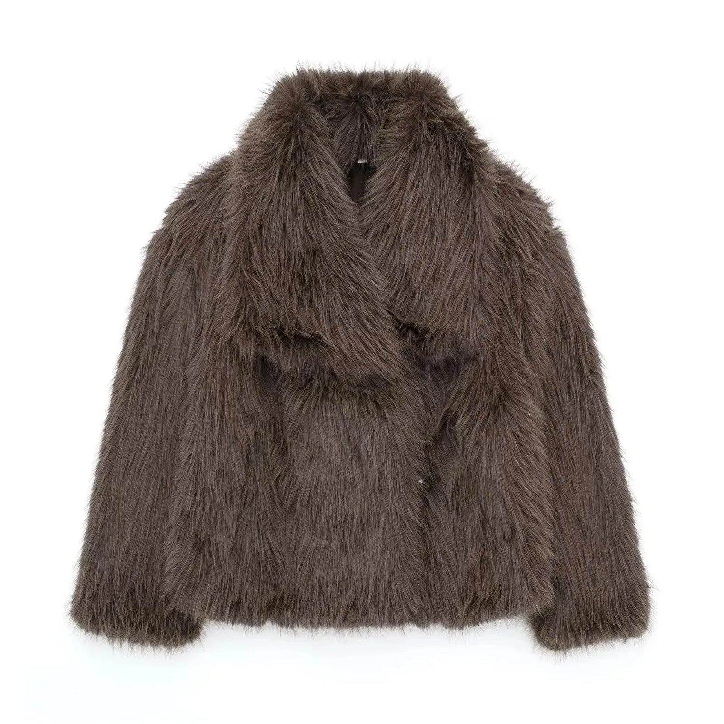 Winter Plush Open front Coat Thick lapel Outwear Faux Fur Coat women - Velora