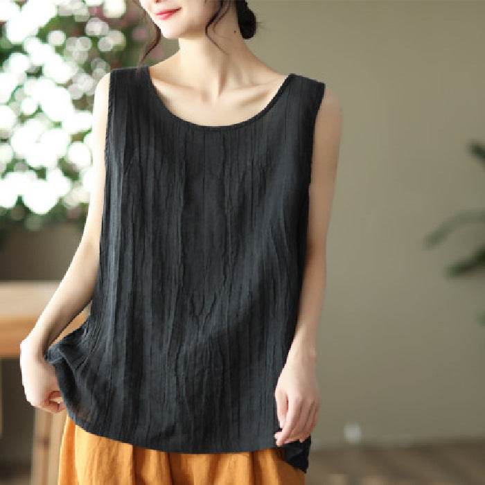 Casual Cotton And Linen Art Solid Color Loose-fitting Versatile summer blouse Top For Women - Velora