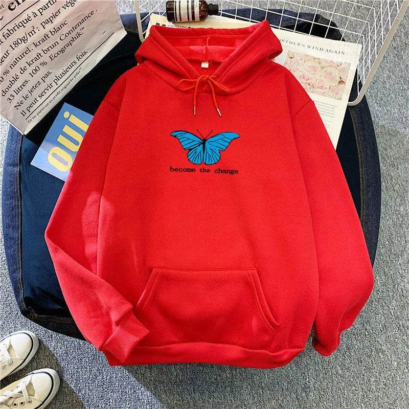Women Single Butterfly Autumn And Winter Loose Hoodie Pullover sweatshirt - Velora