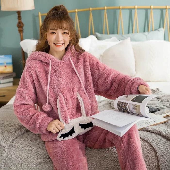 Thick Warm Coral Velvet Pajamas Sets - Velora