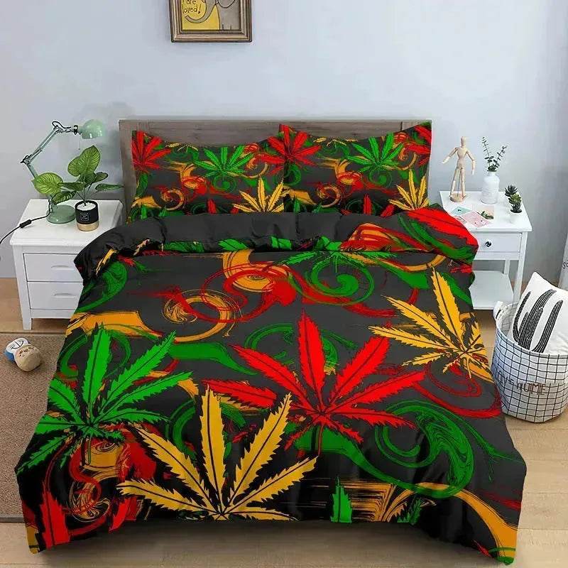 Colorful Psychedelic Weed Leaf Bedding Set - Velora