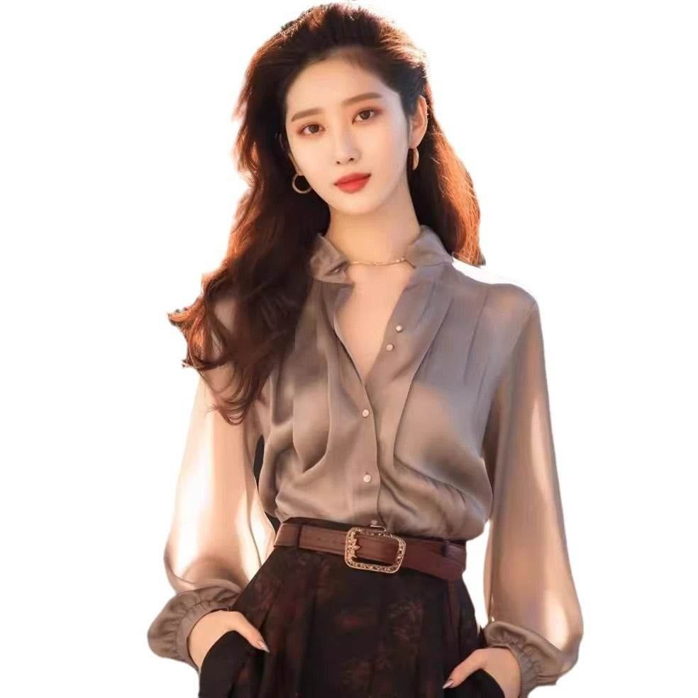 Chic And Beautiful Small Top Gray Blouse Shirt for Women - Velora