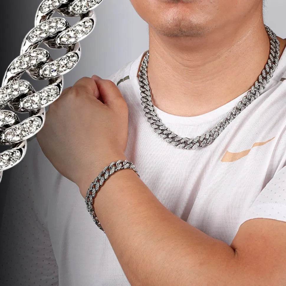 Alloy Line Cuban Link Chain Diamond Bracelet - Velora