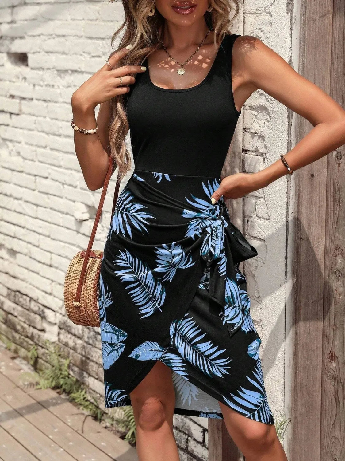 Printed Wide Strap Tank Dress - Velora