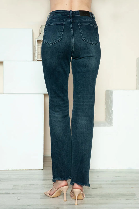 Judy Blue Full Size Button Fly Hem Destroy Straight Jeans - Velora