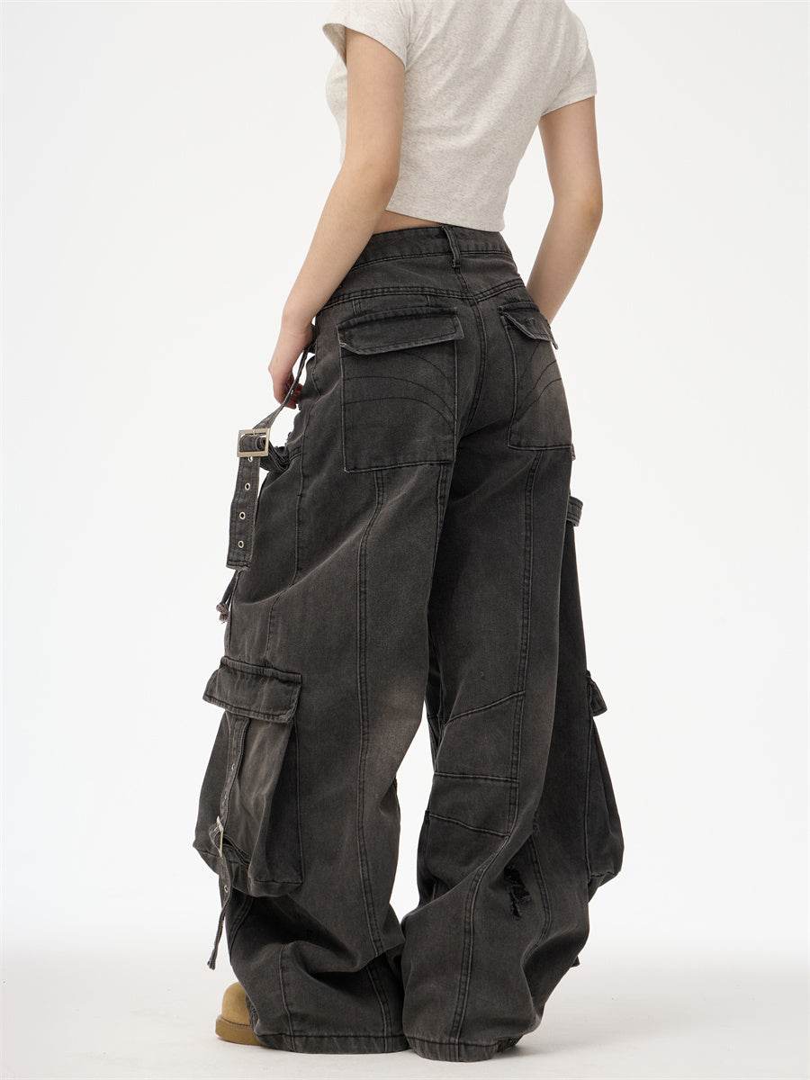 Distressed Washed Oversized Baggy Cargo Jeans Pant - Velora
