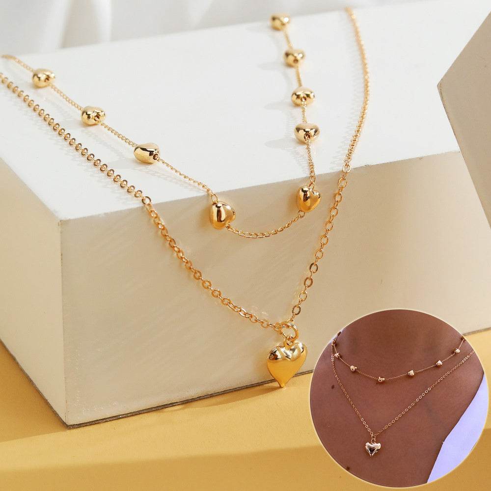 Double-layer Heart Pendant Fine Chain Necklace For Women Multilayer Gold Color Metal Necklaces Fashion Jewelry Accessories - Velora