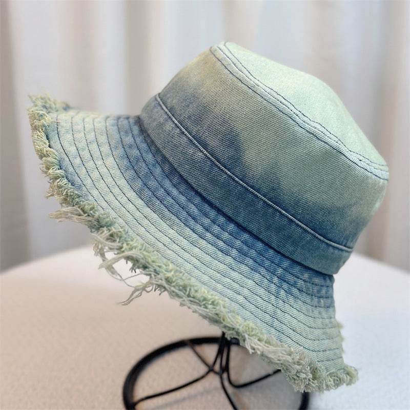Summer Denim Bucket Hat for women Distressed Sun-proof Face-showing Small Hat - Velora