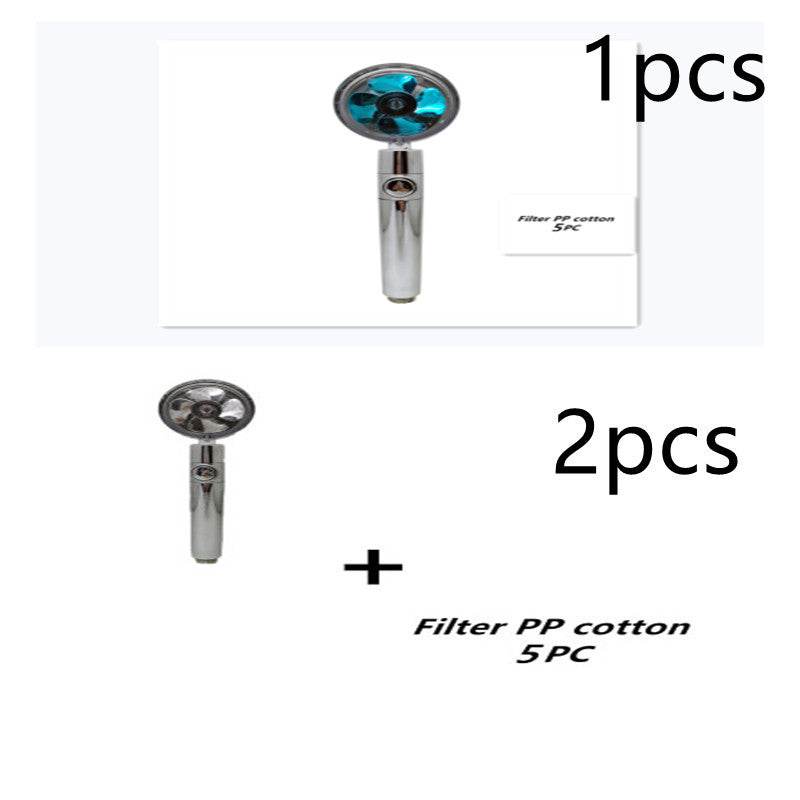 Propeller Driven Shower Head With Stop Button And Cotton Filter Turbocharged High Pressure Handheld Shower Nozzle - Velora