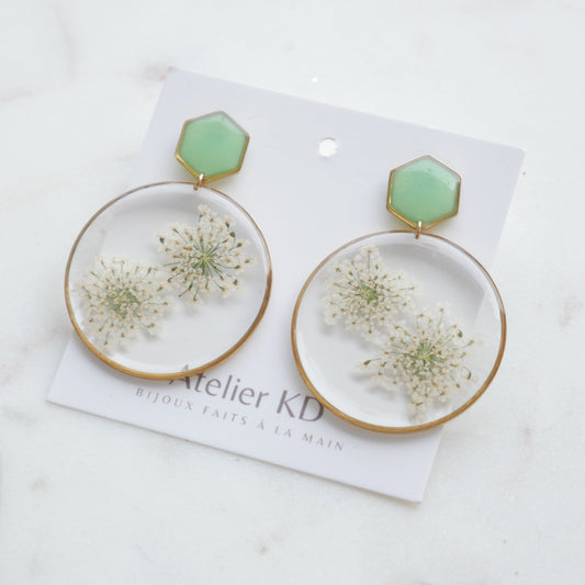 Boucles d'oreilles duo Estelle blanche et vert - rond (40mm) - Velora
