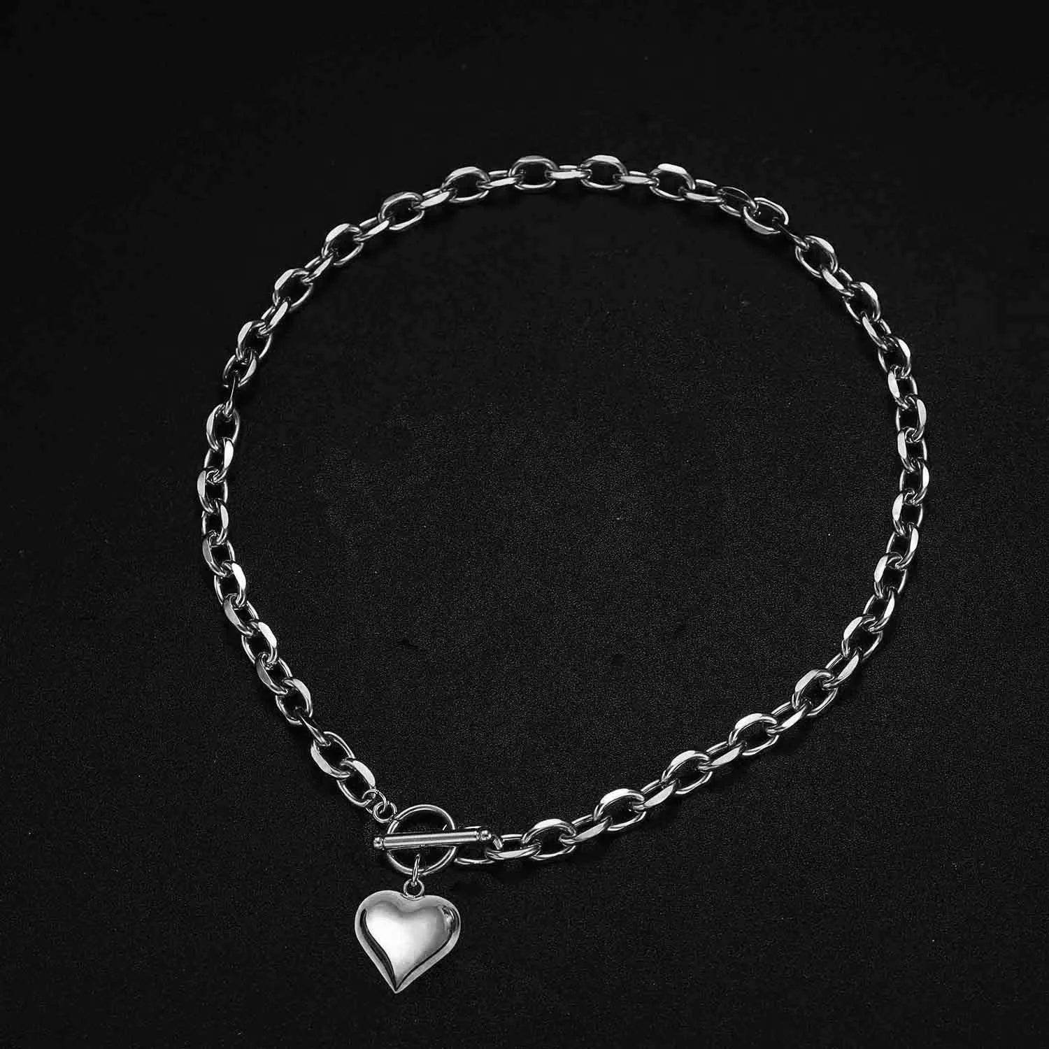 Personalized Punk Stainless Steel Peach Heart Pendant Hemp Flowers Valentine Necklace - Velora