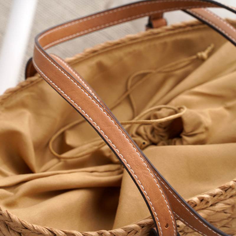 Large Capacity Fashion Urban Simple White Khaki Straw Braided shopper Beach Bag