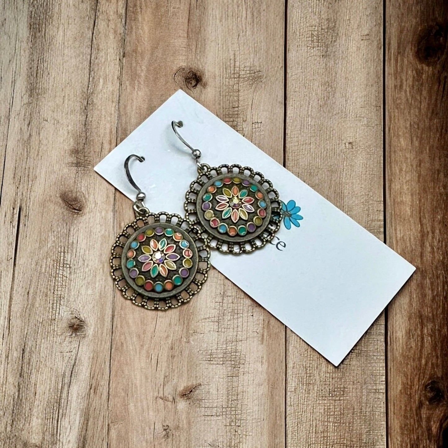 Boho Enamel Flower Earrings – Antique Bronze, Hypoallergenic & Lightweight - Velora