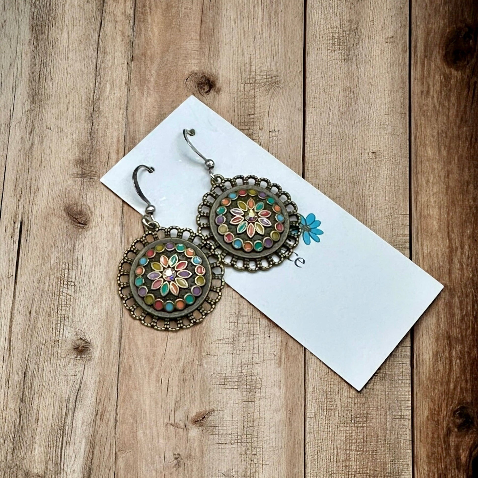 Boho Enamel Flower Earrings – Antique Bronze, Hypoallergenic & Lightweight - Velora