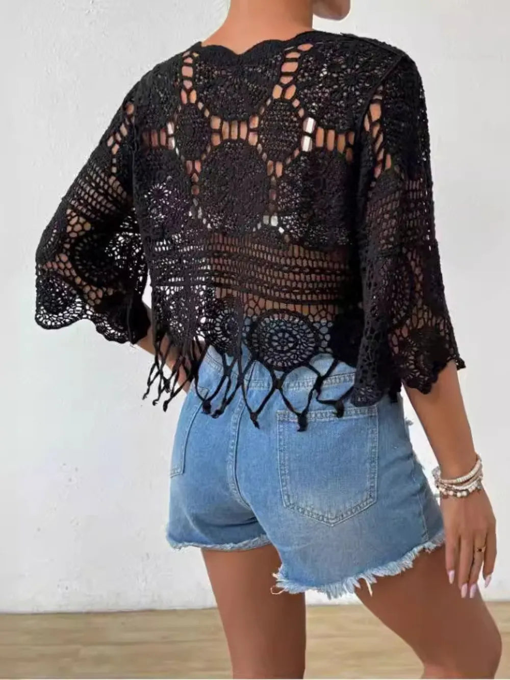 Openwork Round Neck Cover-Up - Velora