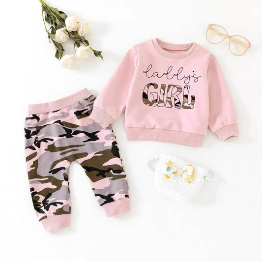 Two piece for girls Long Sleeve Sweater Camouflage Trousers Suit for girls - Velora