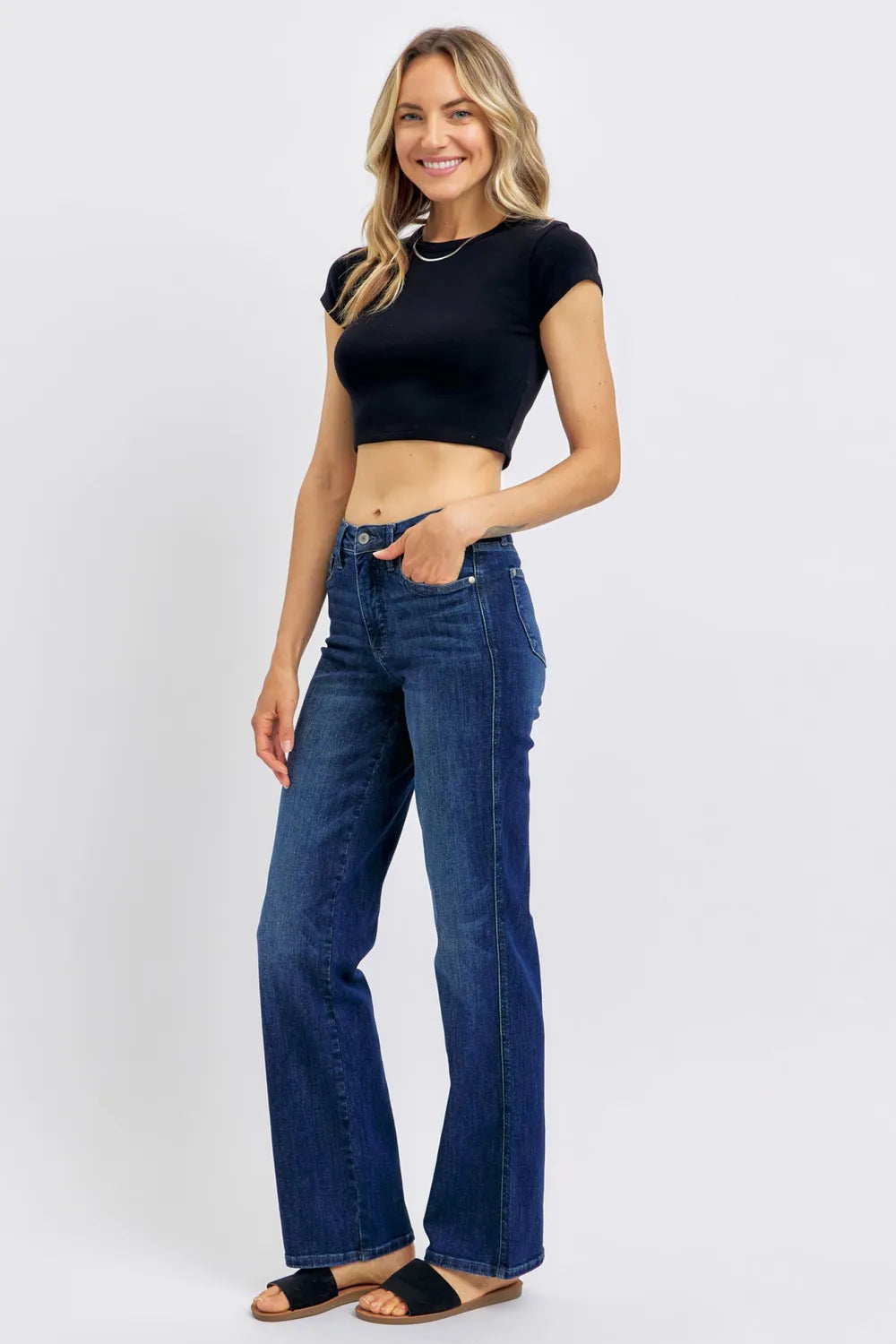 Judy Blue Full Size Tummy Control Straight Jeans Plus Size - Velora