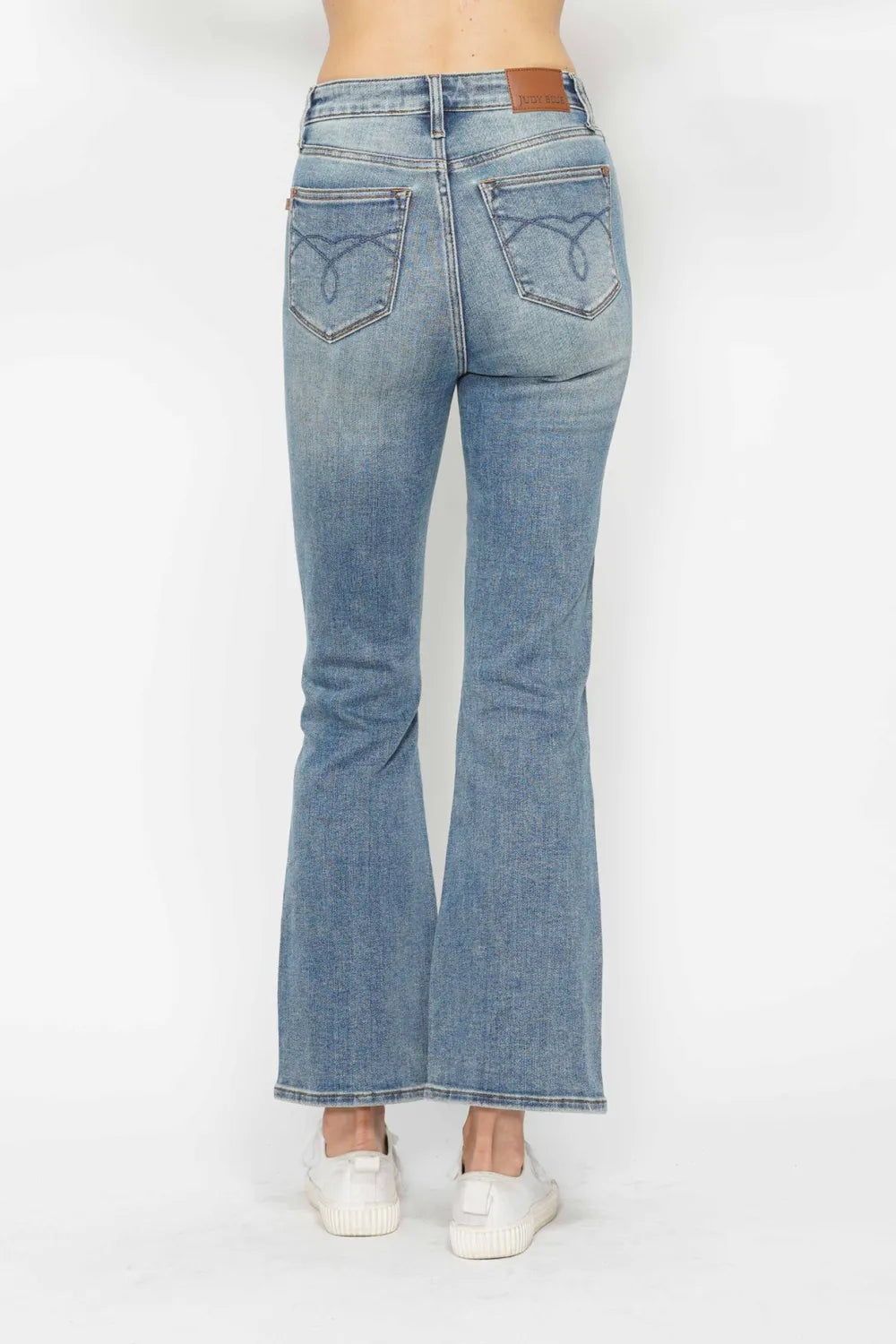 Judy Blue Full Size Tummy Control Back Embroidered Pocketed Bootcut Jeans Plus Size - Velora