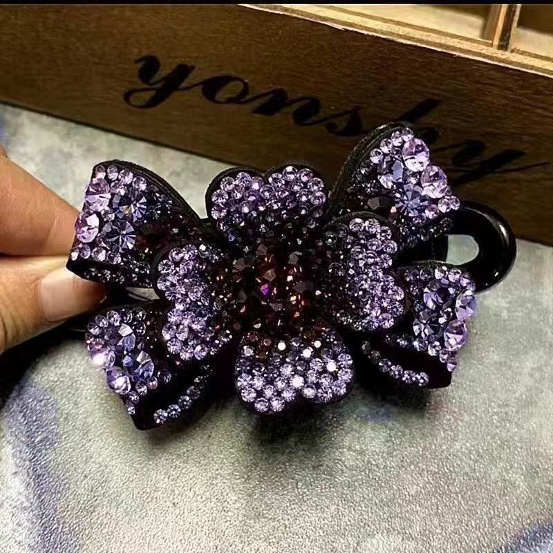 Elegant Rhinestone Barrette Flower Hair Clip - Velora