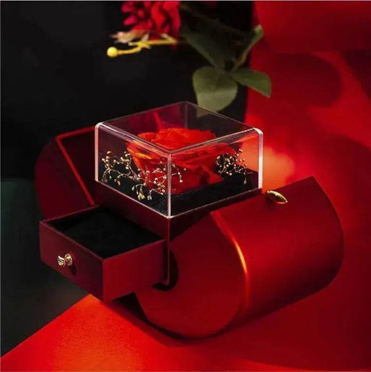 Fashion Jewelry Box Red Apple Christmas Gift Necklace Eternal Rose For Girl Mother's Day Valentine's Day Gifts With Artificial Flower Rose Flower Jewelry Box - Velora