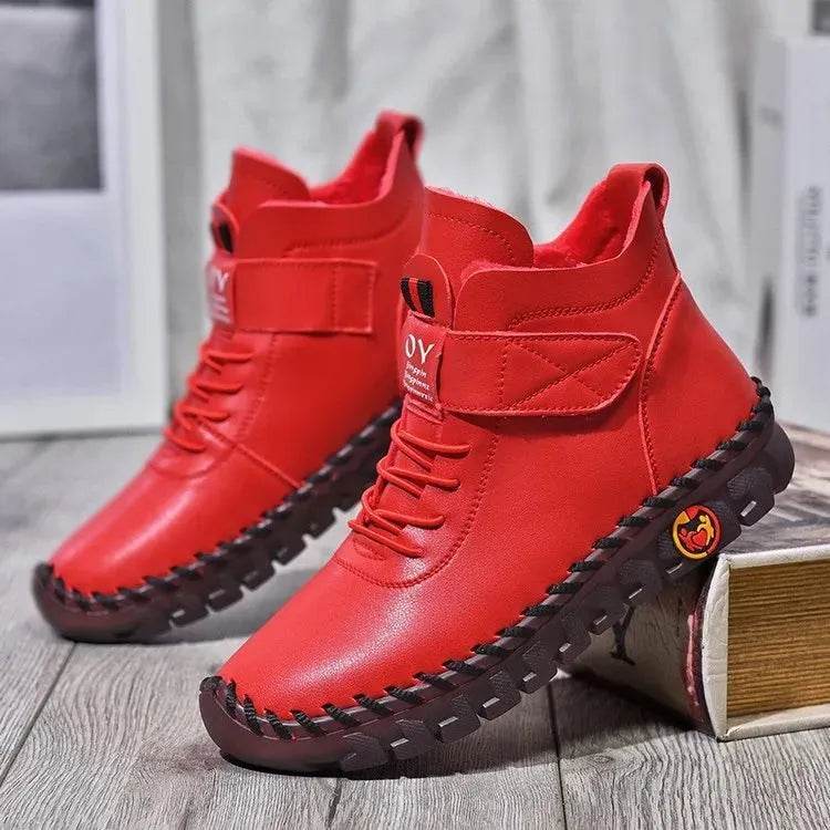 Women Snow Boots Winter Warm Lace Up Plush Ankle Boots With Sewing Thread Design New Waterproof Non-slip Platform Cozy Shoes - Velora