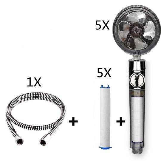 Propeller Driven Shower Head With Stop Button And Cotton Filter Turbocharged High Pressure Handheld Shower Nozzle - Velora