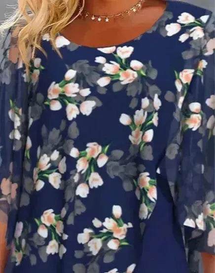 Printed  Floral Chiffon Fashion Straight Cut Modest  Dress