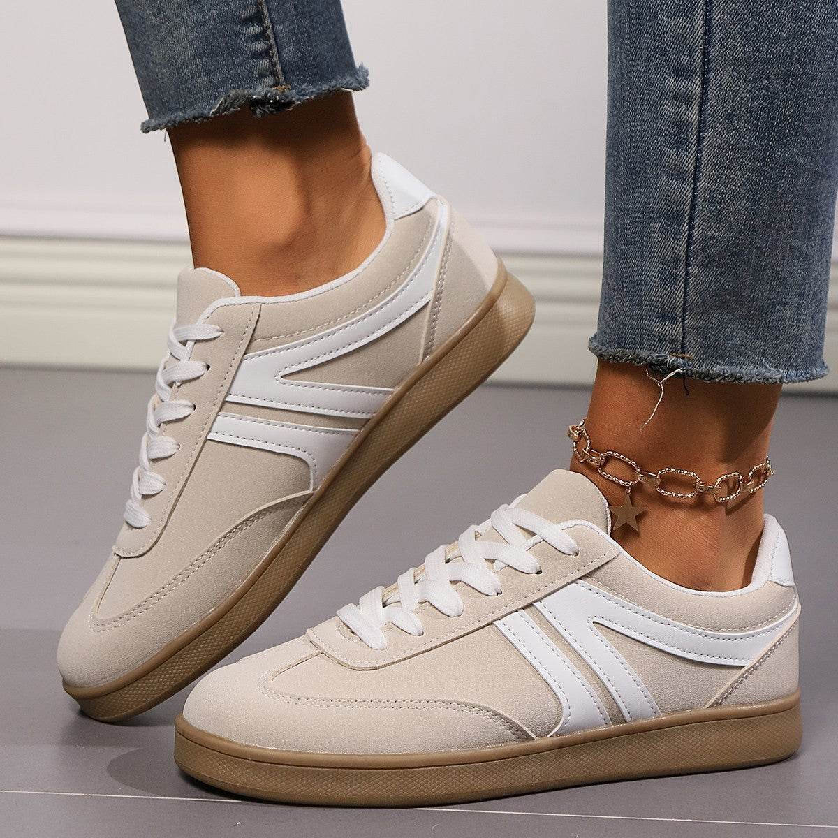 Lace-up Round Toe Flats Shoes Fashion Sports Slip On Casual Shoes For Women - Velora