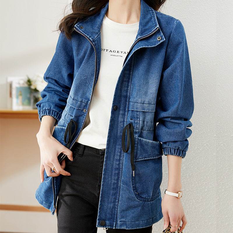 Fashion formal fitted Zip up Denim Jacket Women - Velora