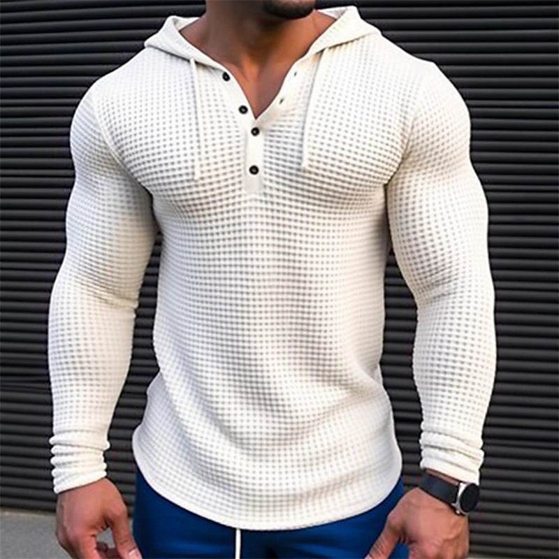 Men's Pullover Casual Long Sleeve T-shirt Waffler Slim Tops Sweat-shirt Solid Color Comfortable Mens Outdoor Streetwear S-3XL - Velora