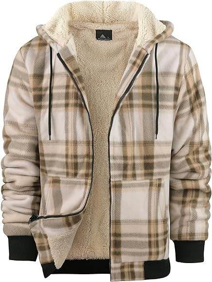 Men's Plaid Print Hooded Zip-Up Jacket Winter Thickened Cotton-padded Coat Warm Clothing - Velora