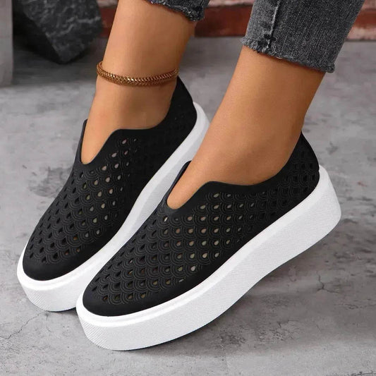 Fashion Hollow Flats Shoes Casual Versatile Thick Sole Slip-on Shallow Sneakers Shoes For Women - Velora