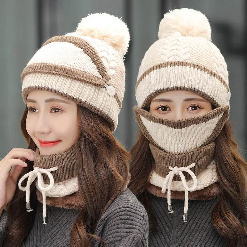 Winter Hat For Women 3pcs Knitted Beanie Hat Scarf Set Warm Hat - Velora