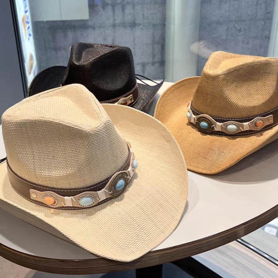 Summer Outdoor Ethnic Style Felt and Straw Cowboy Hat - Velora
