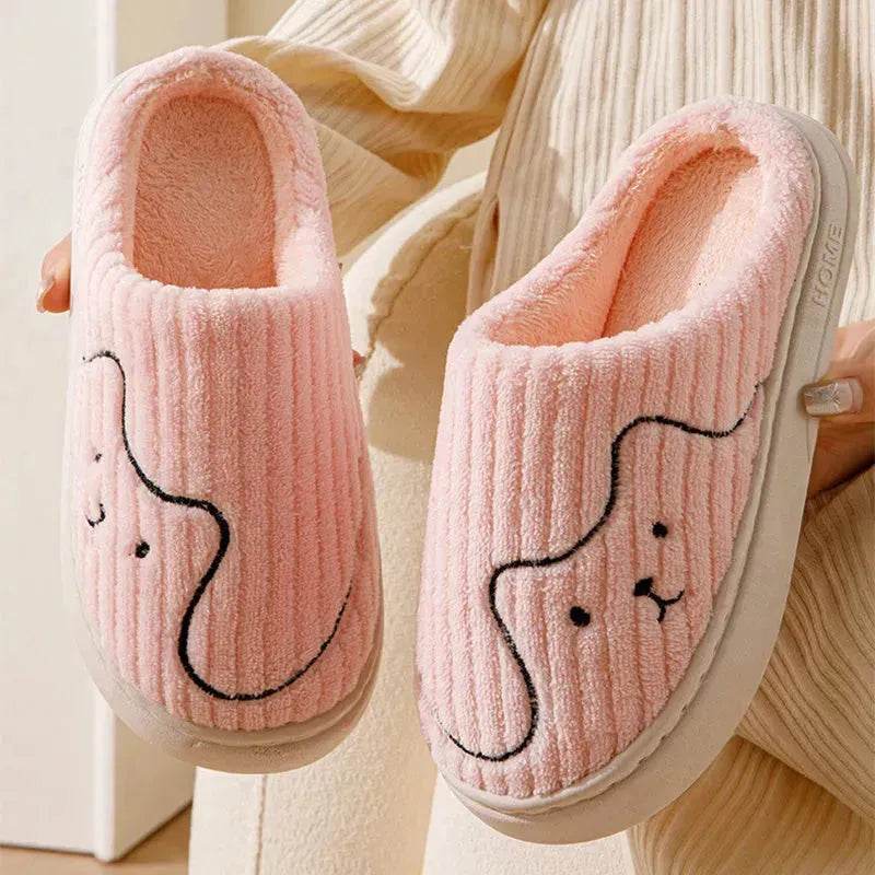 Striped Cat Slippers Indoor Couple Non-slip Floor Bedroom Slipper Winter Warm Plush House Shoes Women Men - Velora