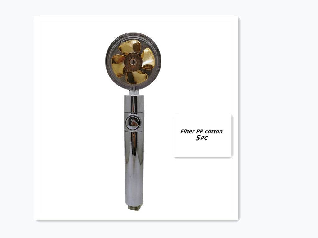 Propeller Driven Shower Head With Stop Button And Cotton Filter Turbocharged High Pressure Handheld Shower Nozzle - Velora