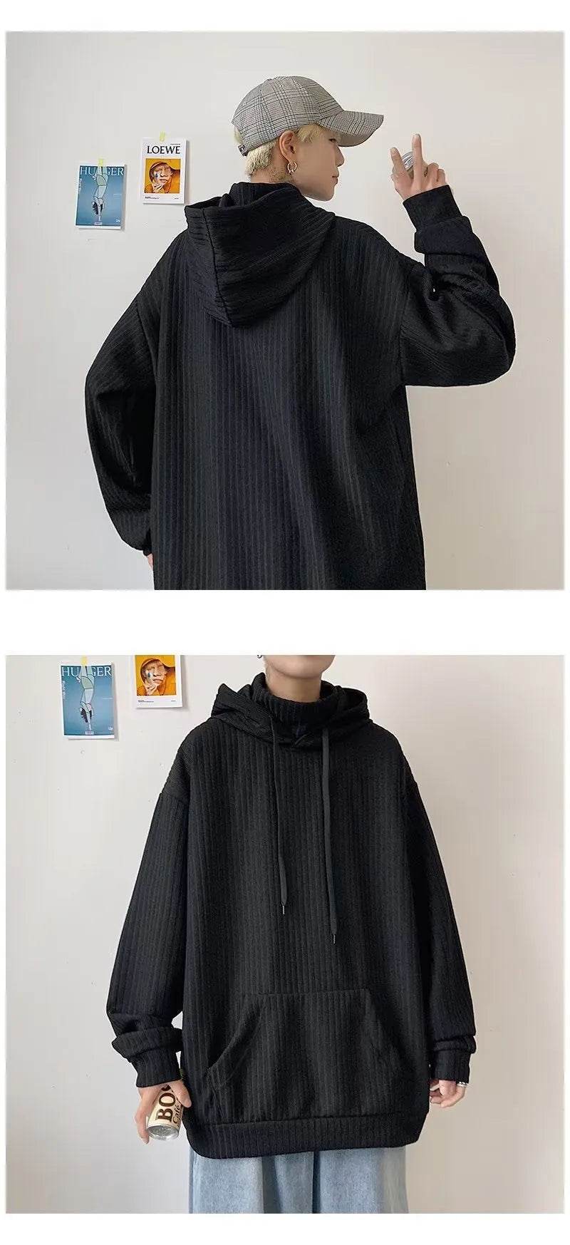 American Oversized Drawstring Turtleneck Hoodie Sweatshirt Men - Velora