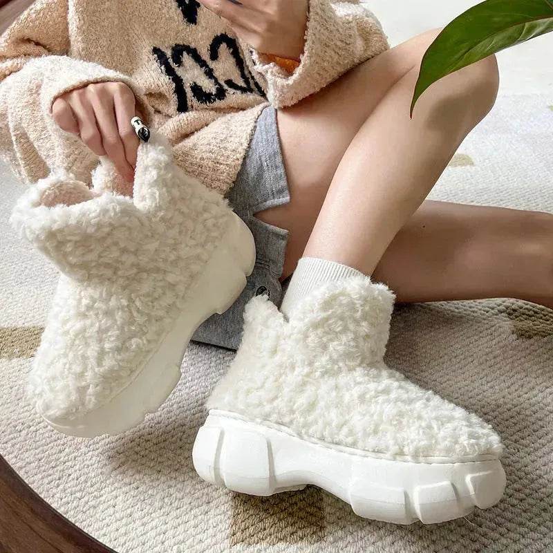 Winter Cashmere Snown Boots With 6cm Platform Warm Plus Velvet High-top Fleece Cotton Shoes Women Outdoor Indoor House Plush Shoes - Velora