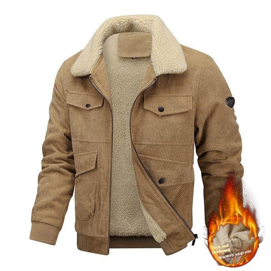 Winter Lapel Fleece Jacket With Pockets Warm Thicken Cotton Coat Men's Clothing - Velora