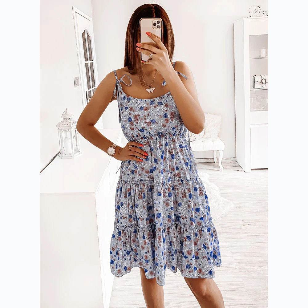 European And American Spring And Summer Small Floral Digital Printing Slip Dress - Velora