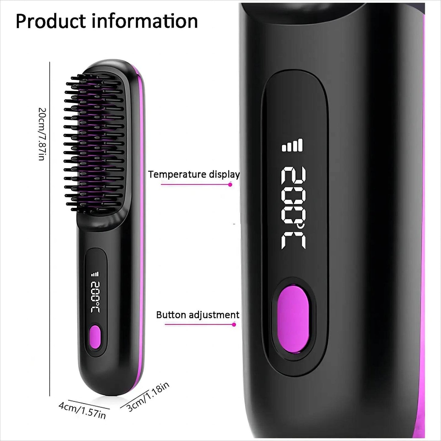 S7 Portable Cordless Hair Straightening Brush With LED Display - Lightweight Mini Negative Ion Hot Brush, USB Rechargeable Women's Travel Essentials Gift, Scald Protection - Velora