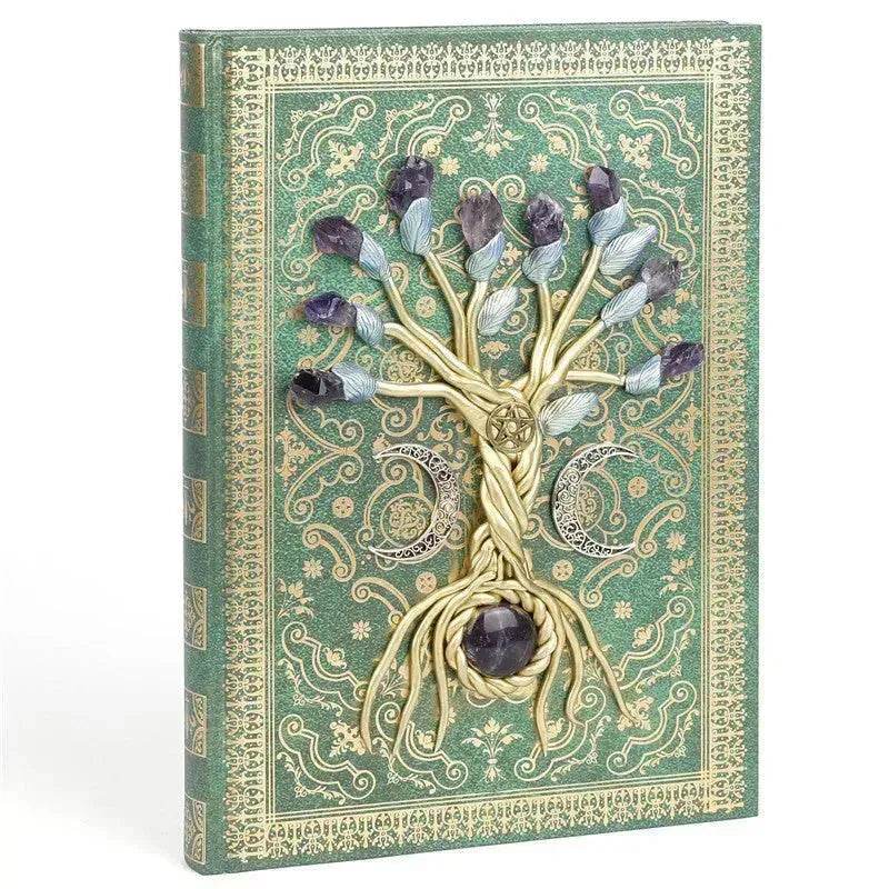 Simple Lucky Tree Pattern Personalized Creative Inlaid Natural Crystal Gem Journal Hard cover Note book - Velora